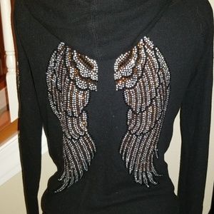 Black angel winged hooded jacket